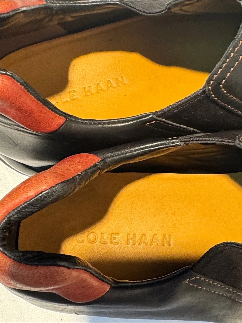 Cole Haan Black Leather Slip-On Loafers with Brown Heel Tab
